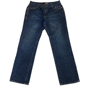 MECCA Slim Fit 90s Y2K Jeans Men 36x34 (36x33) Blue Dark Wash Zip Pocket VTG